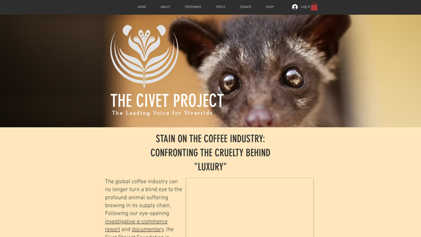 Screenshot of the The Civet Project Foundation website