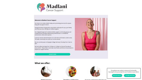 Screenshot of the Madlani Cancer Support website