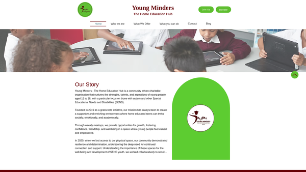 Screenshot of the Young Minders The Bame Home Education Hub website
