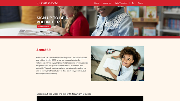 Screenshot of the Girls In Data website