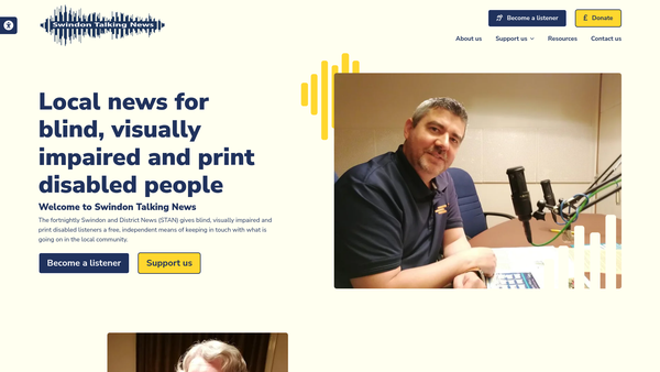 Screenshot of the The Swindon And District Talking Newspaper Association website