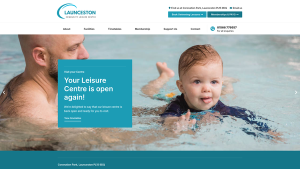 Screenshot of the Launceston Leisure Centre Limited website