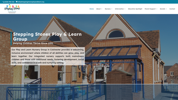 Screenshot of the Stepping Stones Play And Learn Group (Colchester) website