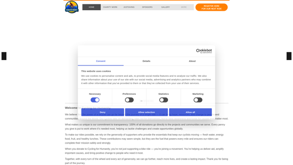 Screenshot of the Cycling For Humanity website