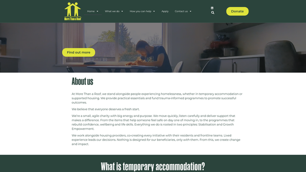 Screenshot of the More Than A Roof Ltd website