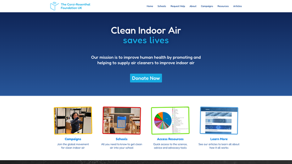 Screenshot of the The Corsi-Rosenthal Foundation UK website