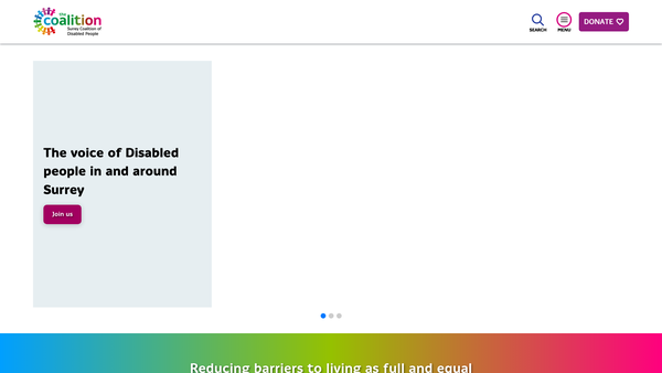 Screenshot of the Surrey Coalition Of Disabled People website