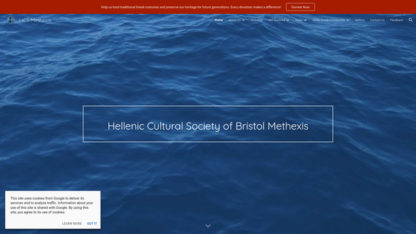 Screenshot of the Hellenic Cultural Society Of Bristol Methexis website