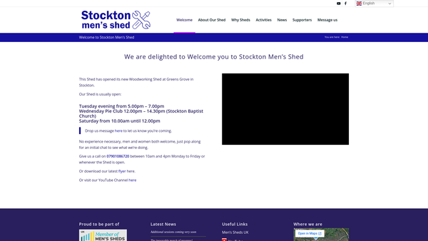 Screenshot of the Stockton Men's Shed website