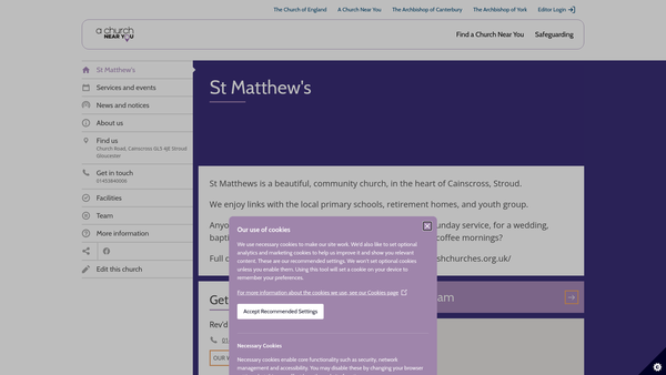 Screenshot of the Pcc St Matthew's Cainscross website