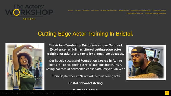 Screenshot of the The Actors' Workshop Bristol website