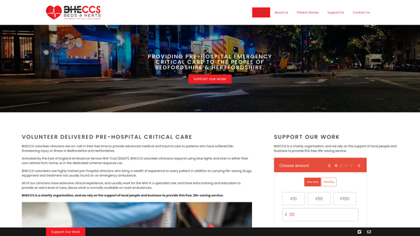 Screenshot of the Bedfordshire And Hertfordshire Emergency Critical Care Scheme website
