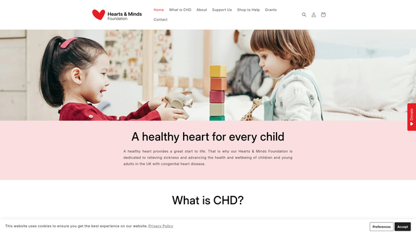 Screenshot of the Hearts & Minds Foundation website