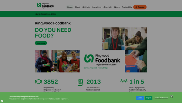 Screenshot of the Ringwood Foodbank website