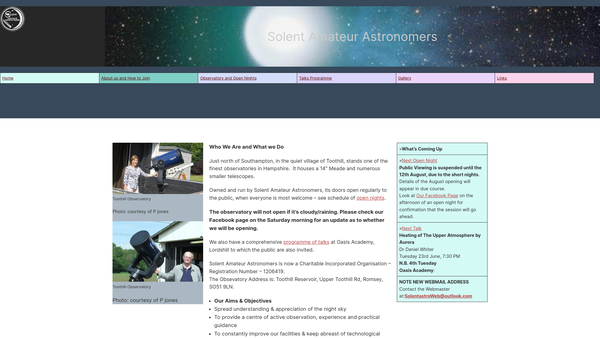 Screenshot of the Solent Amateur Astronomers website