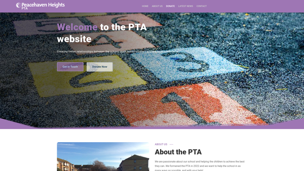 Screenshot of the Peacehaven Heights Academy Parent Teacher Association (PTA) website