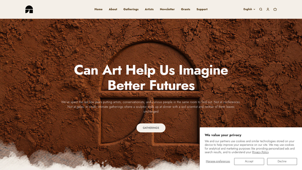 Screenshot of the Arete Arts Foundation website