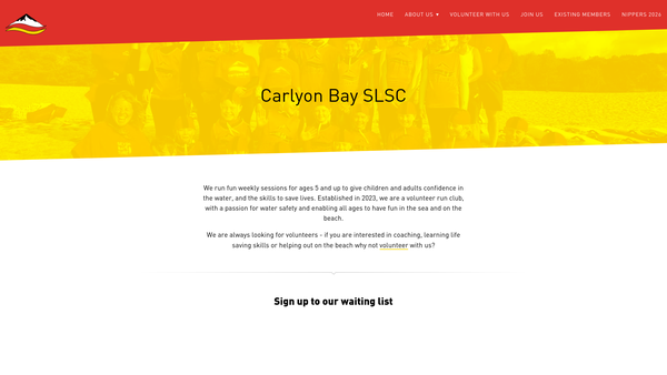 Screenshot of the Carlyon Bay Surf Life Saving Club website