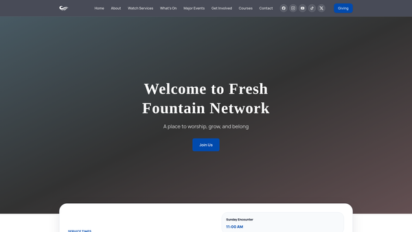 Screenshot of the Fresh Fountain Christian Network website