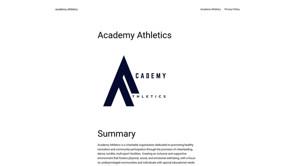 Screenshot of the Academy Athletics website