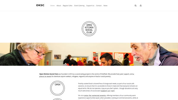 Screenshot of the Open Kitchen Social Club CIO website