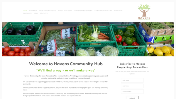 Screenshot of the Havens Happy Clubs website
