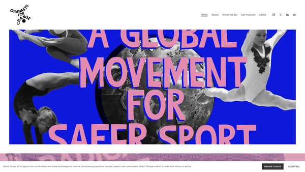 Screenshot of the Gymnasts For Change International website