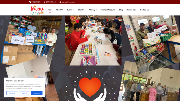 Screenshot of the Triveni Aylesbury website