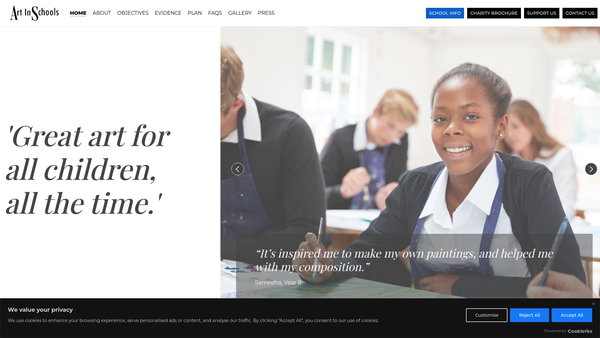 Screenshot of the Art In Schools website