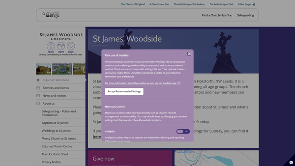 Screenshot of the The Parochial Church Council Of The Ecclesiastical Parish Of St James' Woodside Leeds website