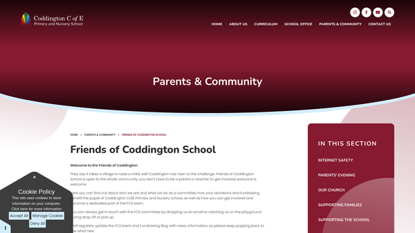 Screenshot of the Friends Of Coddington School website