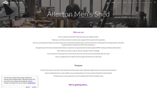 Screenshot of the Allerton Men's Shed website