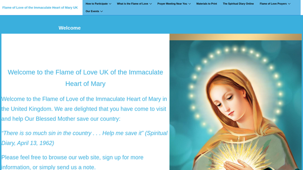 Screenshot of the The Flame Of Love Of The Immaculate Heart Of Mary Movement UK website