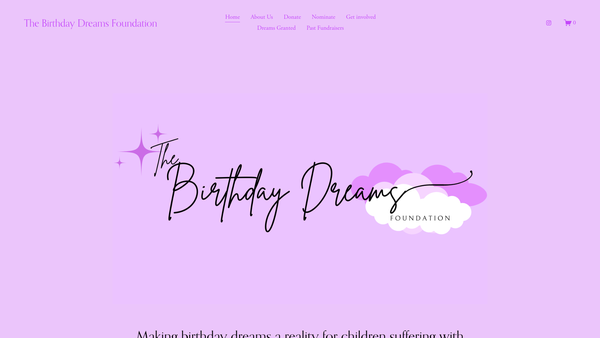 Screenshot of the The Birthday Dreams Foundation website
