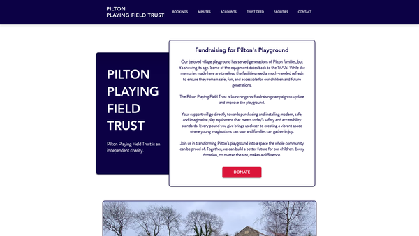 Screenshot of the Pilton Playing Field Trust website