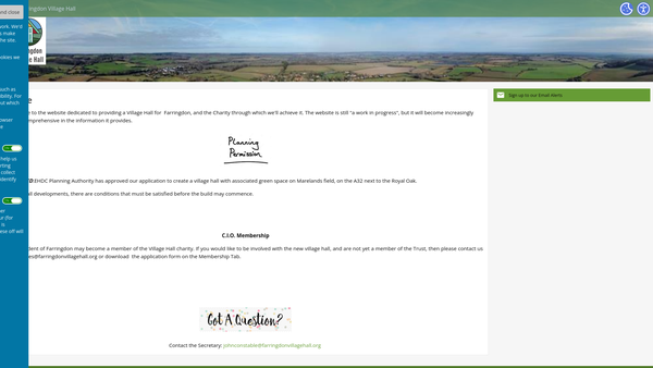 Screenshot of the Farringdon Village Hall website