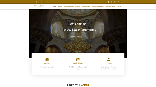 Screenshot of the 1ummah Your Community Ltd website