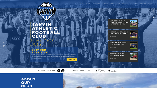 Screenshot of the Tarvin Athletic Football Club website
