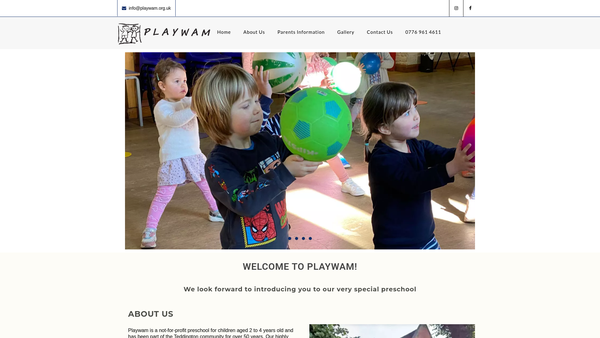 Screenshot of the Playwam Preschool website