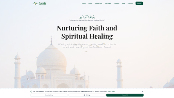 Screenshot of the Alamin Spiritual Centre website
