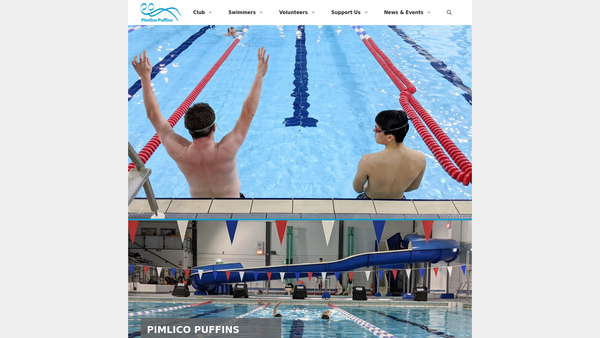 Screenshot of the Pimlico Puffins Swimming Club website