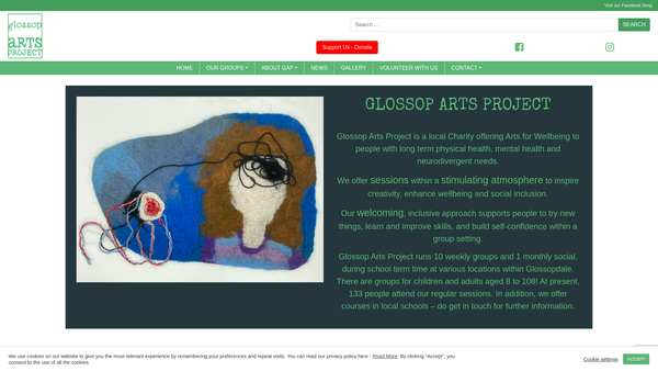 Screenshot of the Glossop Arts Project CIO website