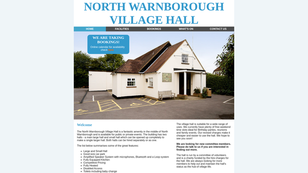 Screenshot of the North Warnborough Village Hall website