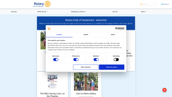 Screenshot of the Haslemere Rotary Charitable Incorporated Organisation website