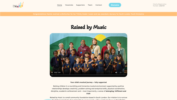 Screenshot of the Raised By Music website