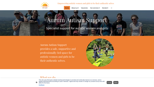 Screenshot of the Aurum Autism Support website