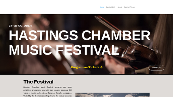 Screenshot of the Hastings Chamber Music Festival website