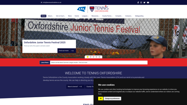 Screenshot of the Oxfordshire Lawn Tennis Association website