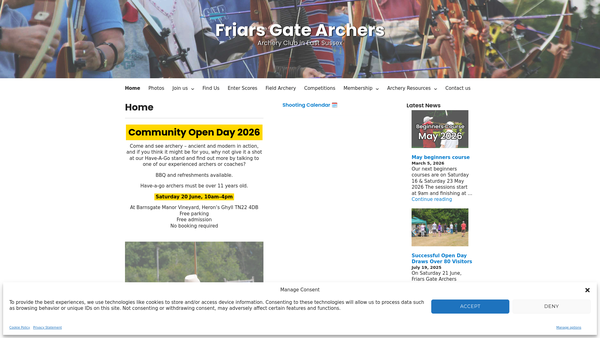 Screenshot of the Friars Gate Archers website