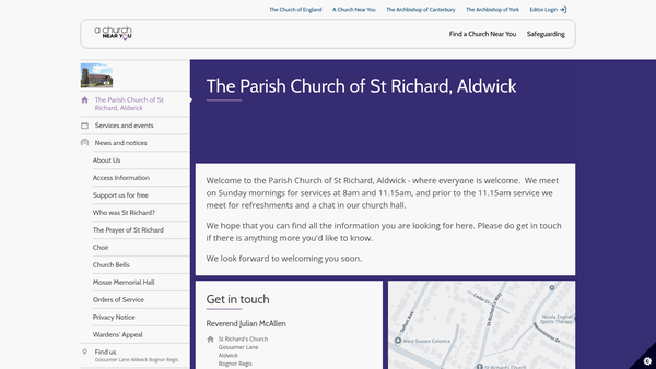 Screenshot of the The Parochial Church Council Of The Ecclesiastical Parish Of St Richard Aldwick website